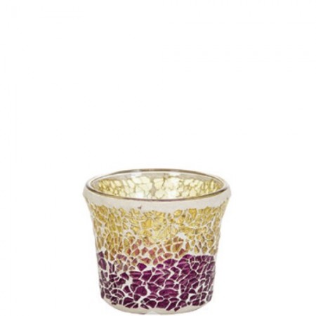 Purple & Gold Crackle Mosaic Votivkerzenhalter