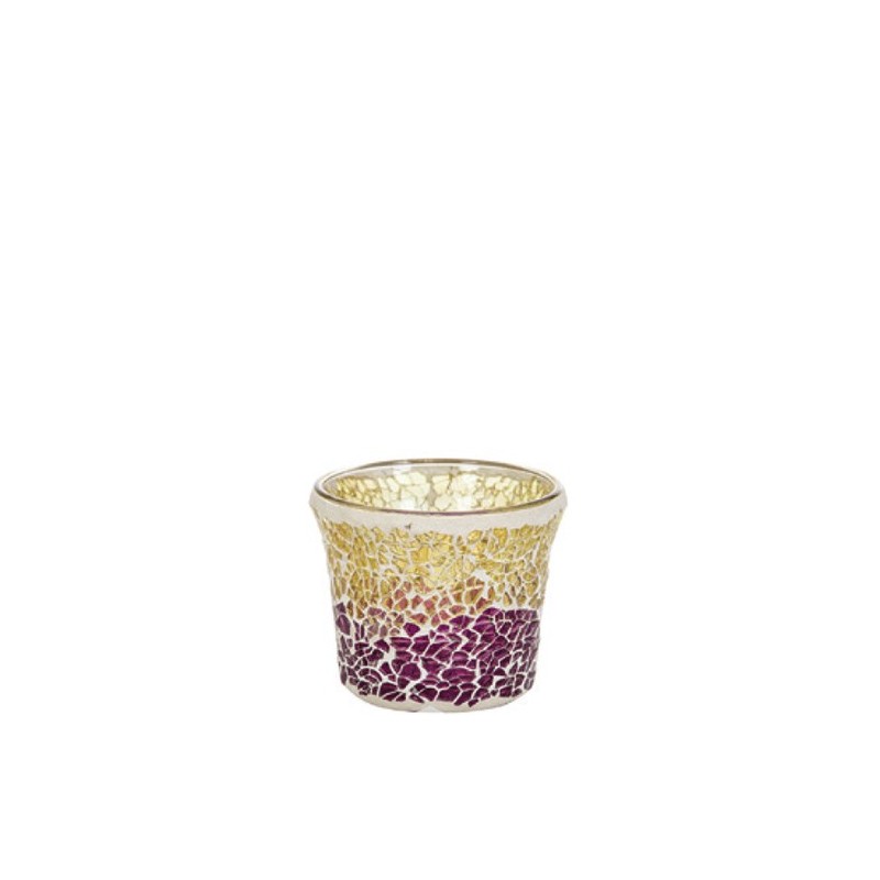 Purple & Gold Crackle Mosaic Votivkerzenhalter